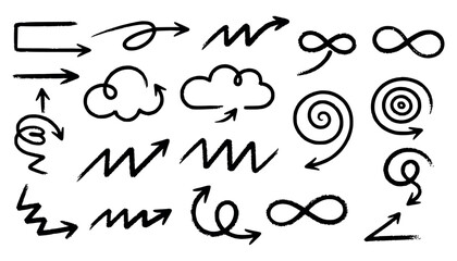 Vector art of collection of hand drawn arrows and symbols