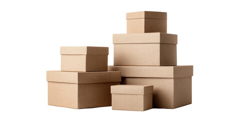 A stack of various sized brown cardboard boxes piled together.
