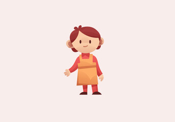 Cute Cartoon Character of a Little Girl in Apron