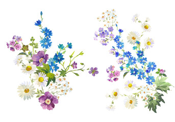 Vector Acrylic Painting Style Wildflower Bouquet , Colorful Floral Arrangement Illustration