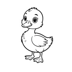 Cute cartoon duckling with big eyes standing on its webbed feet isolated on white background