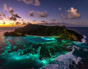 Discover a hidden lagoon where bioluminescent waves dance in the night, creating a magical, ethereal glow perfect for fantasy and nature themes © Agry