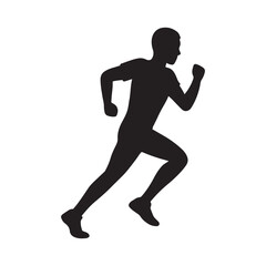 Silhouette of a Man Running with Determination and Speed on White Background