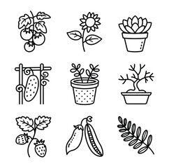 Garden plants and produce icons tomato plant sunflower
