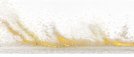 Golden glittering particles swirling and rising in a dynamic flow isolated on transparent background