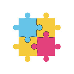 Obraz premium Four puzzle pieces interlocked in a strategic arrangement, symbolizing teamwork and connection