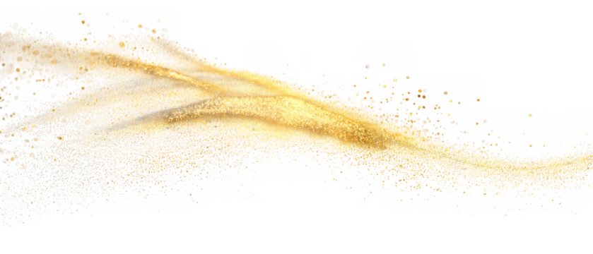Flowing golden glitter particles creating a dynamic wave shape isolated on transparent background