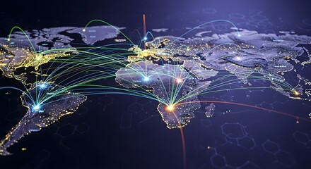 Global interconnectedness visualized by a network map of international trade routes.