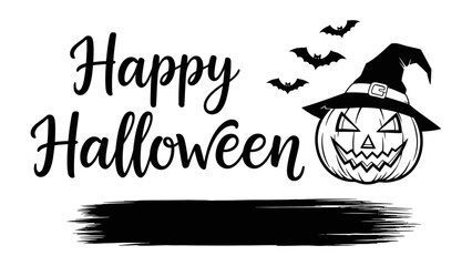 Spooktacular Halloween Greeting: A whimsical Halloween design with a cheerful Jack-o'-Lantern wearing a witch hat, complemented by soaring bats, creates a festive, fun vibe with a vintage.
