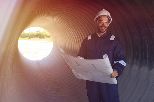 Male engineers are checking the integrity and safety of the pipeline