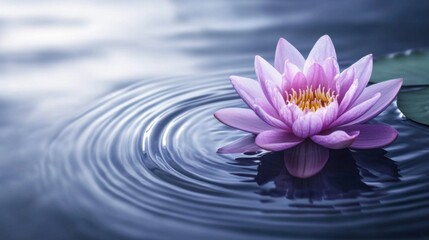 Serene Pink Water Lily Blooming on Calm Water Surface with Ripples