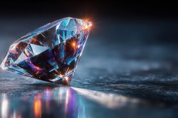 Stunning Close-Up of a Brilliant Cut Diamond with Reflections and Sparkles on a Dark Background, Perfect for Luxury Themes