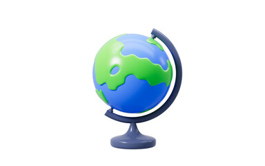 Cartoon terrestrial globe isolated in the white background, 3d rendering.