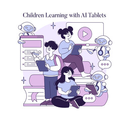 Children Engaged with AI Tablets in Learning Environment