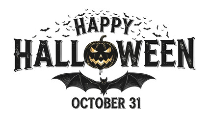 Spooky Halloween Design: A classic Halloween design, featuring a spooky pumpkin, a bat and many bats, all set against an elegant backdrop to evoke the spirit of the holiday.