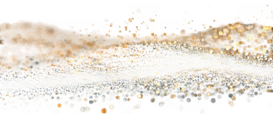 Golden and silver bokeh particles forming an abstract wave isolated on transparent background