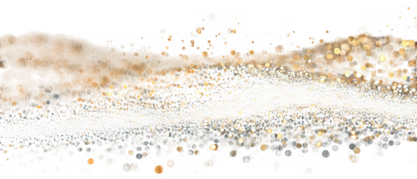 Golden and silver bokeh particles forming an abstract wave isolated on transparent background - Powered by Adobe