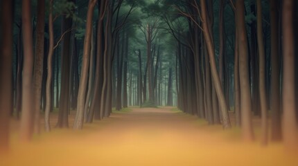 Naklejka premium Forest Path: A serene forest path, inviting you on a journey through a symphony of nature's beauty. Towering trees stand tall, their branches intertwining above.
