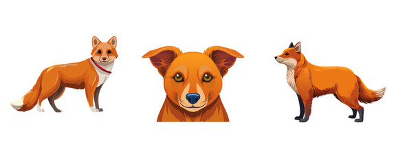 Orange Dog, Fox, Canine, Wild, Domestic, Animals, Furry, Illustration, White Background, Cartoon