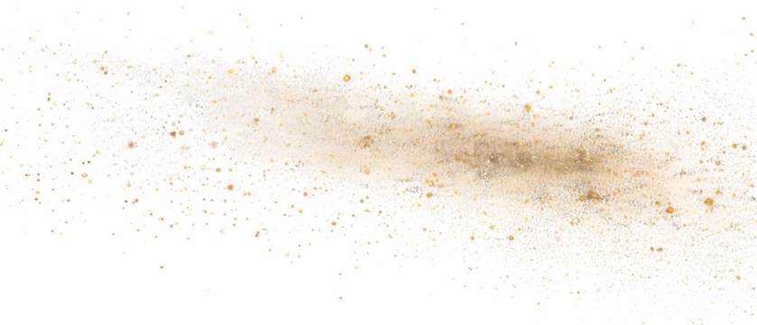 Explosion of golden glitter particles isolated on transparent background