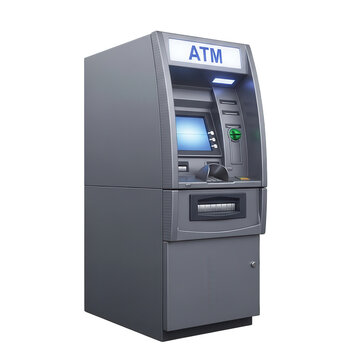 Gray atm machine isolated on transparent background