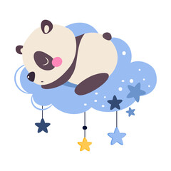 Moon with Panda Animal Sleeping Have Sweet Dreams Vector Illustration