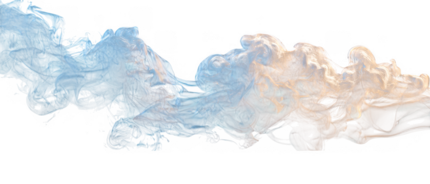 Abstract swirling smoke cloud with blue and orange hues isolated on transparent background - Powered by Adobe