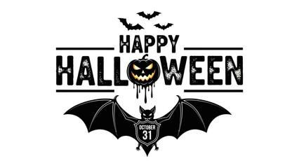 Spooky Halloween Illustration: A dark and enchanting Halloween illustration featuring a carved jack-o'-lantern, eerie bats, and celebratory typography.