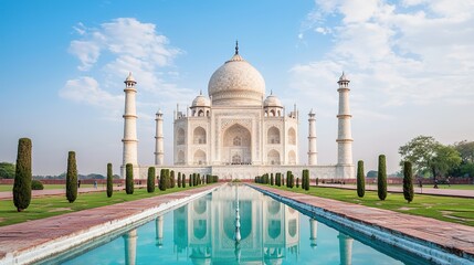 Fototapeta premium Majestic taj mahal reflection agra gigapixel photography serene environment ground level iconic architecture