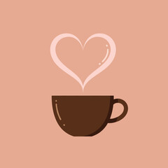 A Heart-Shaped Steam Rises from a Cozy Coffee Cup, Symbolizing Love and Warmth on a Gentle Pink Background