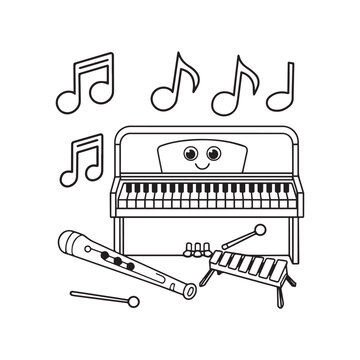 black and white piano and musical instruments clip art preview