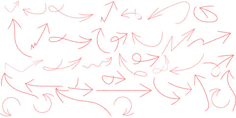 Minimal red arrows crayon doodle chalk icon sets art illustration design