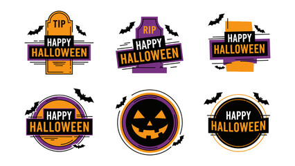Festive Halloween Emblems: A collection of creative Halloween emblems are designed to capture the holiday's spooky spirit, featuring playful text and design.