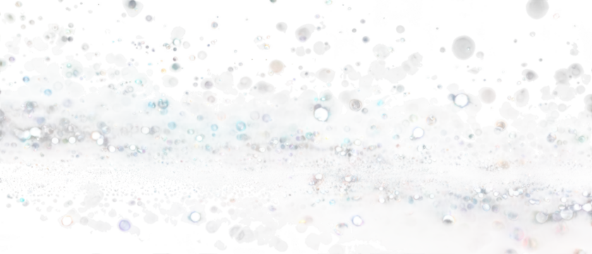 Sparkling bubbles and frothy texture with iridescent highlights isolated on transparent background