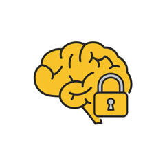 Yellow brain with a padlock symbolizing security and protection of ideas