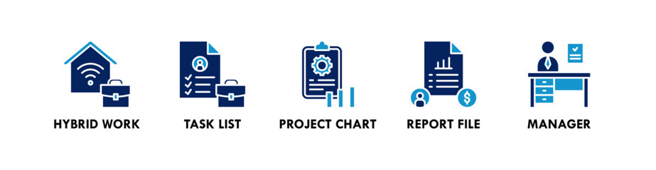 Work Life Balance banner web icon vector illustration concept with icon of hybrid work, task list, project chart, report file, and manager