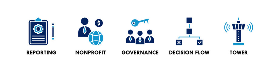 Corporate Governance banner web icon vector illustration concept with icon of reporting, nonprofit, governance, decision flow, and tower