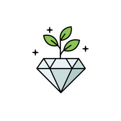 Diamond with growing plant, symbolizing growth, investment, and potential for valuable development