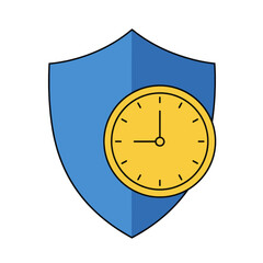 Vector illustration of a shield with a clock, representing security, time, and protection
