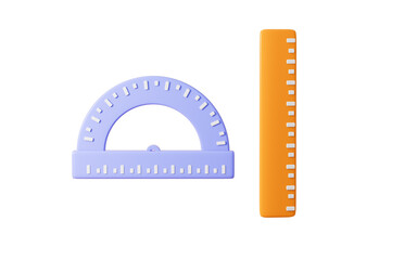 Cartoon rulers, vernier protractor and triangular rule and so on learning stationery, 3d rendering.