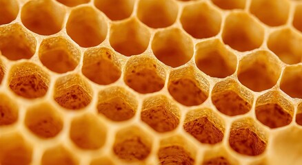 Honeycomb Macro, Beehive Cells Filled with Honey and Pollen