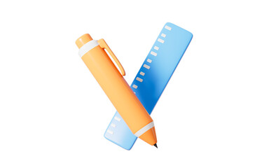 Cartoon rulers,pencils and so on learning stationery, 3d rendering.