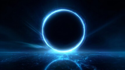 Neon Circle on Abstract Blue Background