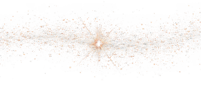 Sparkling starburst of copper and silver glitter isolated on transparent background