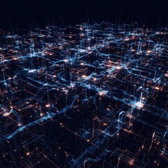 Obraz premium Abstract technology background with glowing network connections, representing the concept of big data, artificial intelligence, and the digital future landscape
