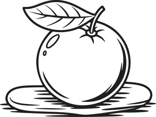 Minimal Line Art Orange Fruit with Leaf – Simple Vector Illustration