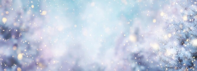 Winter Background with Snow and Bokeh Lights