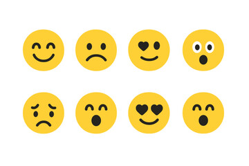 Fototapeta premium Set of glowing emoji faces: expressive yellow emoticons with diverse emotions