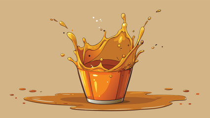 Illustration of a glass of orange juice splashing on a brown background