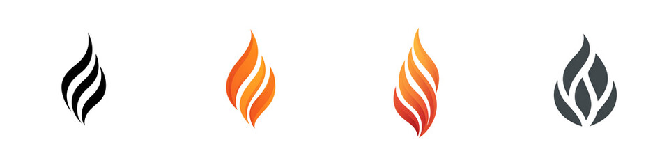 Flame Icon Set - Modern Fire Logo Variations